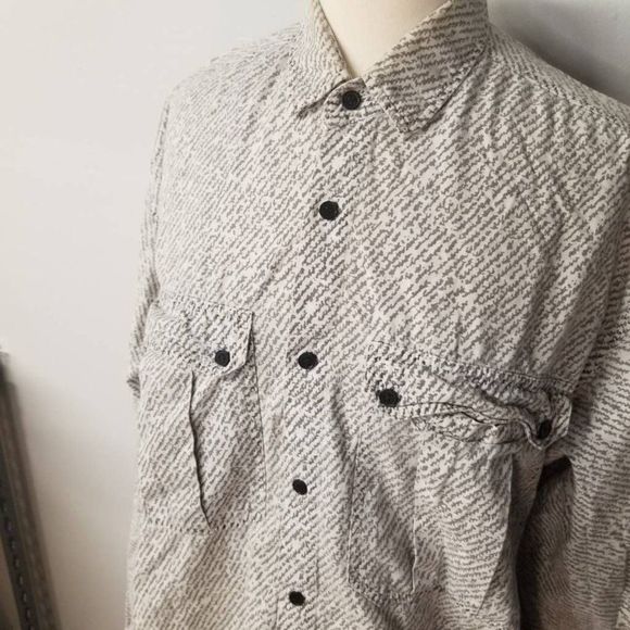 Tomato Mens Button Front Shirt Gray White Handwriting 100% Cotton Vintage XL - Picture 3 of 12
